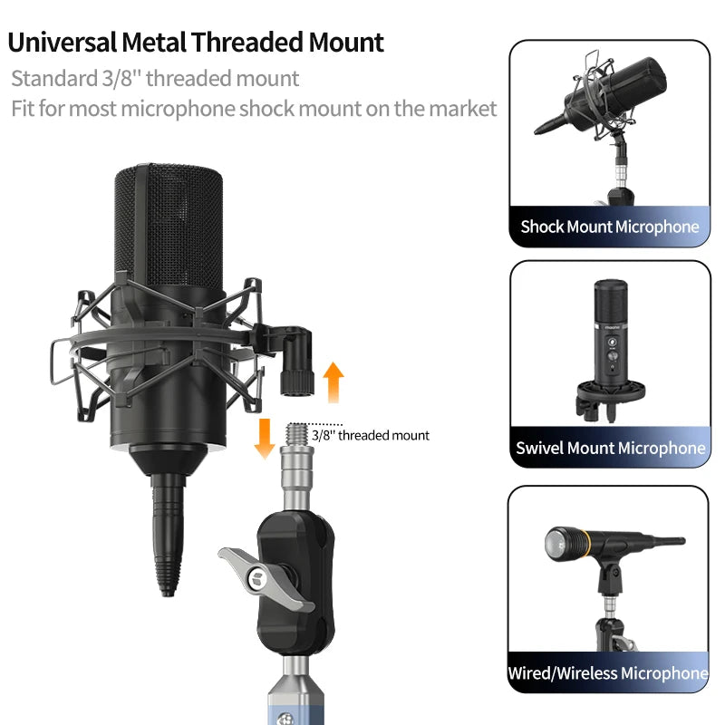 Lanparte Adjustable Microphone Stand With Suction Cup Cable Management/Desk Mount, Suspension Boom Arm for K688 Ampligame AM8-BM