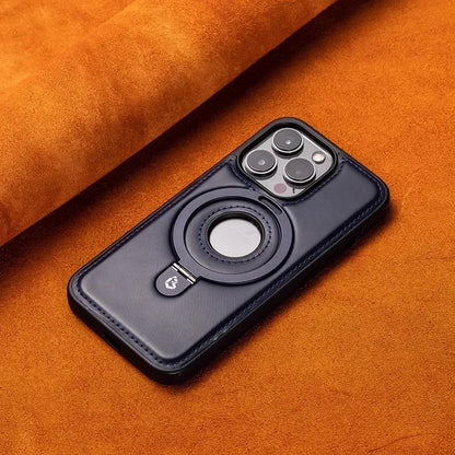 Luxury Leather Magnetic Ring Holder Case For iPhone 16 Pro Max 15 14 Plus 13 12 For Magsafe Hollow Logo Bracket Business Cover