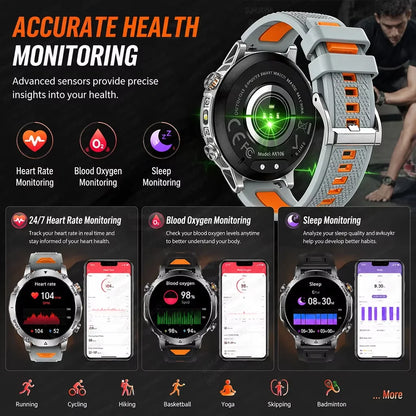 NEW Military 1400mAh Battery SmartWatch Men Outdoor LED Flashlight IP68 Waterproof Heart Rate SOS Bluetooth Call Sports Bracelet