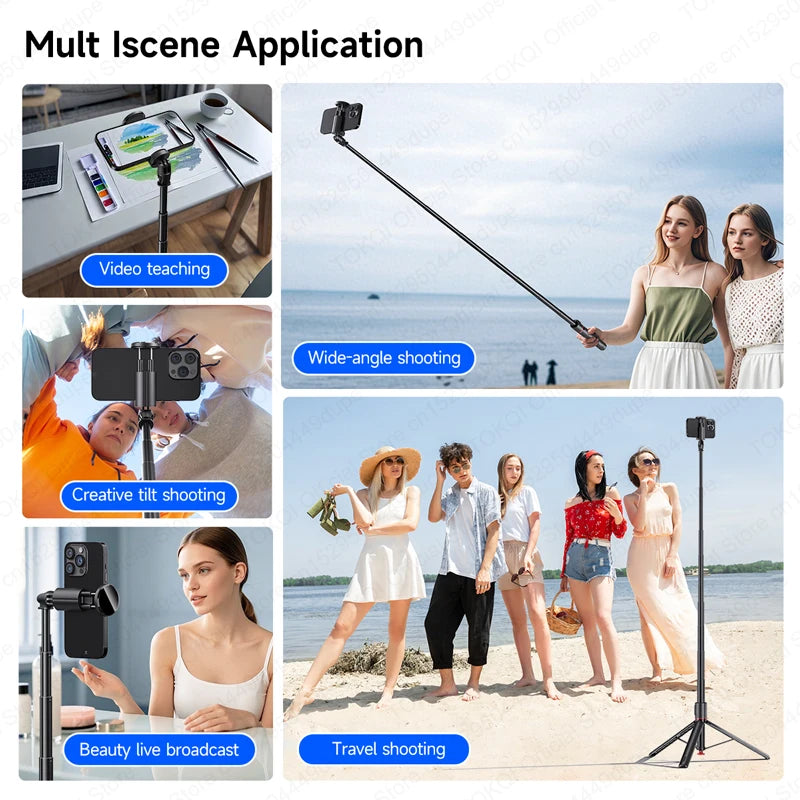 TOKQI TT01 Auto Pop Up Selfie Stick Tripod  Hidden Phone Clip Expandable 52.36" for Mobile Phone with Bluetooth Magnetic Remote