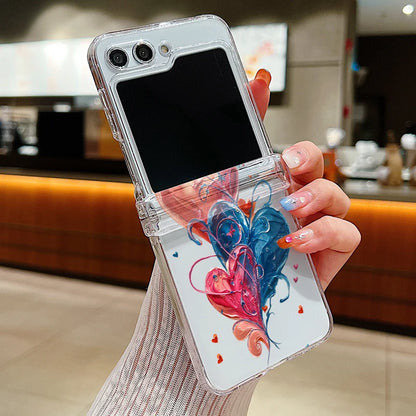 Transparent Love Flower Phone Case For Samsung Galaxy Z Flip8 Flip7 FE Flip 8 7 6 5 4 3 5G Flip5 Flip6 Shockproof Hard PC Cover