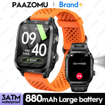 Smartwatch 3ATM Waterproof 1.96''HD Screen BT Call Health Monitor Flashlight 880MAH Battery Sports Smart Watch For Android iOS