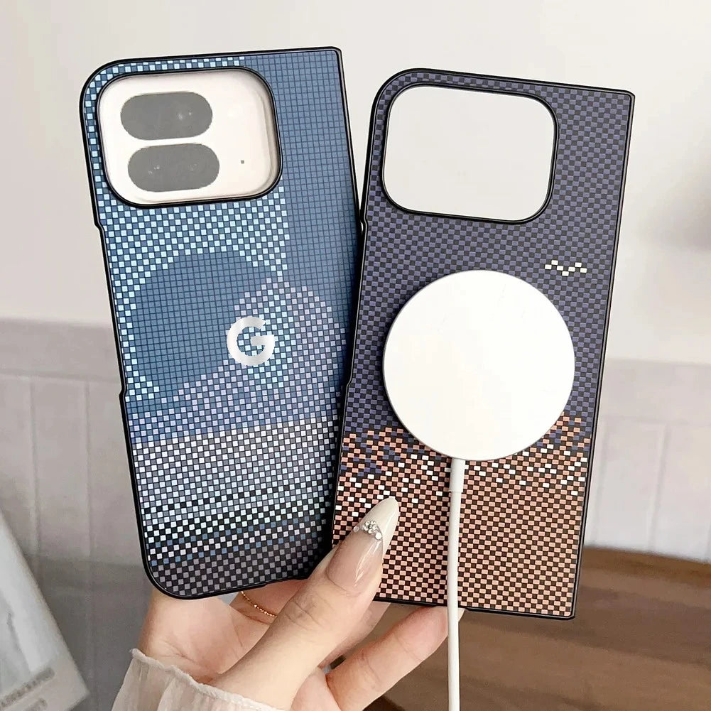 Kevlar Painted Carbon Fiber Texture Case for Official Google Pixel 11 10 Pro Fold for Magsafe Magnetic Wireless Charging Funda