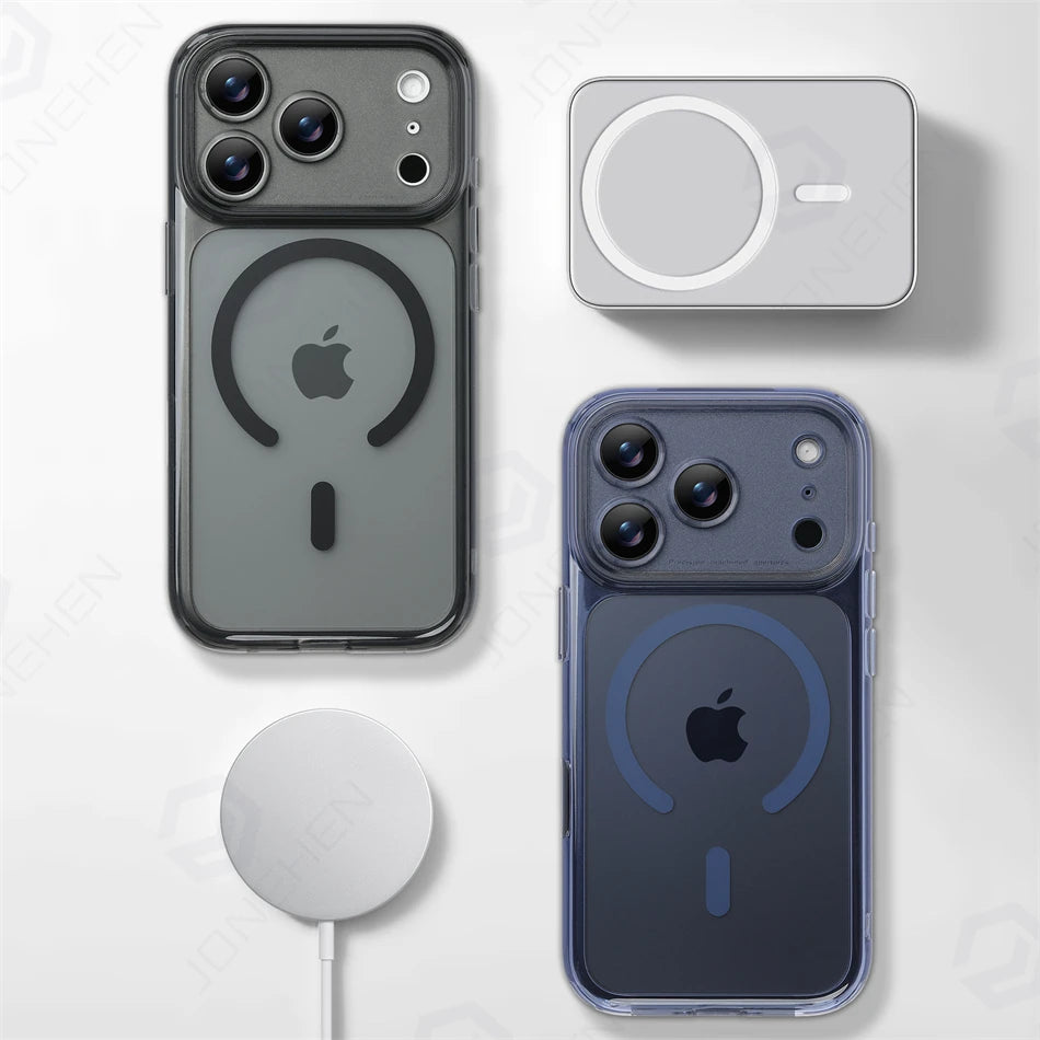 Business Matte Clear Camera Button Magnetic Case For iPhone 17 Pro Max Air 17pro Detachable Lens Shockproof Cover For Magsafe