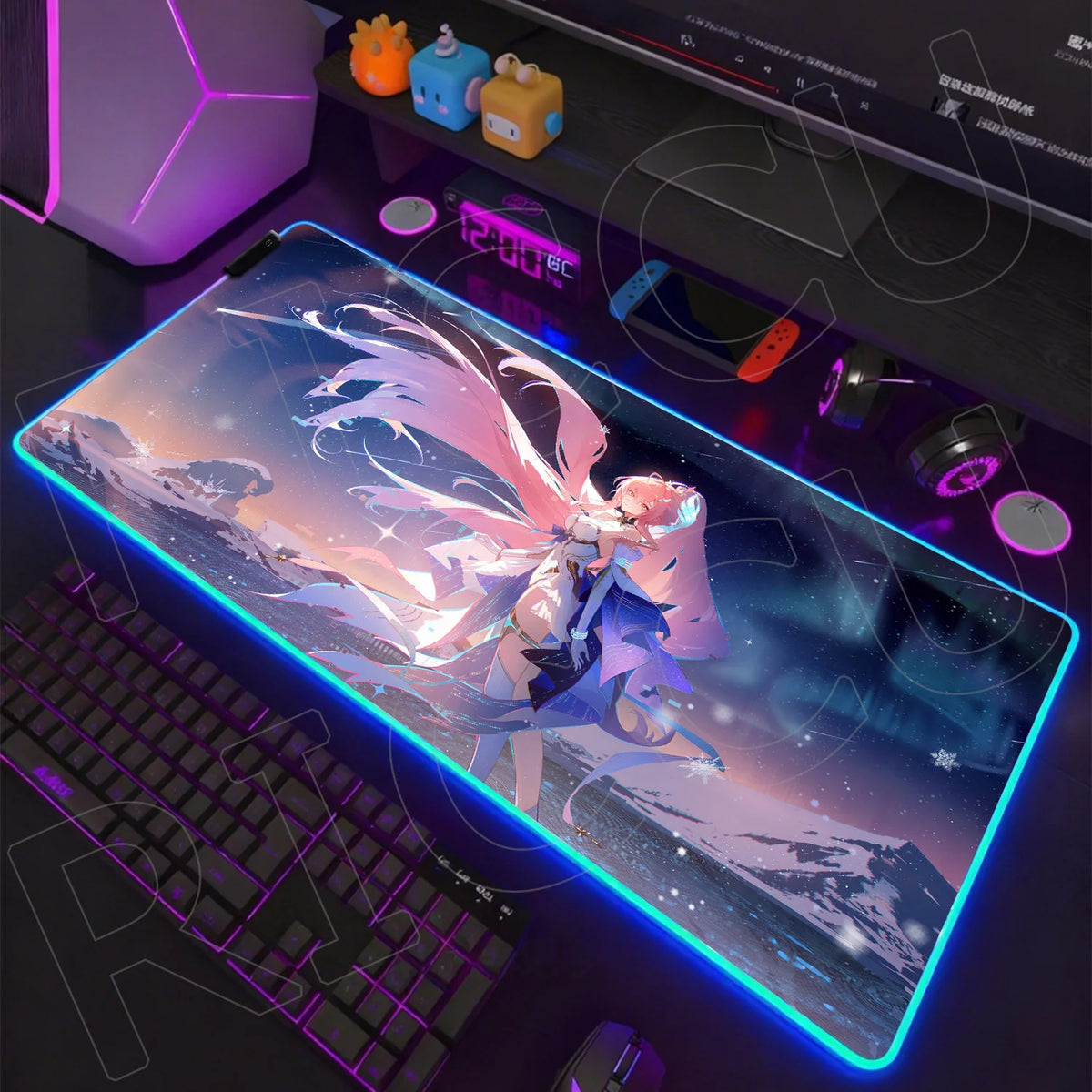RGB HD XXL Mousepad Game Wuthering Waves Aemeath Mouse Pad Rug Desk Mat Computer Gaming PC Accessories Rubber Keyboard LED Mats