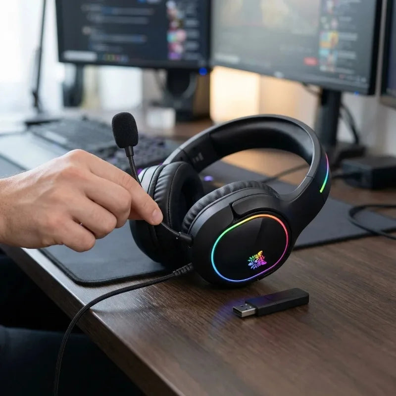 ONIKUMA GT889 Wireless Gaming Headset Tri Mode Bluetooth 5.4 RGB Low Latency 60H Battery HD Headphones With Microphone For PC