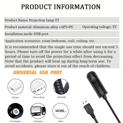 Three-Color Moon-Changeable Atmosphere Light, LED Starry Sky Projection Light, USB Interface Electronic Light
