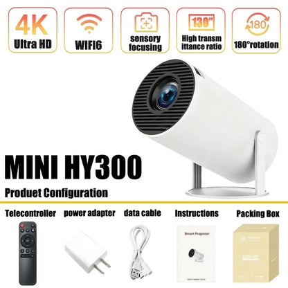 2026New Mini HY300 Projector 4K Android 11 Wifi6 290ANSI Allwinner H713 BT5.0 1080P 1280*720P Cinema Outdoor Portable Projetor ﻿