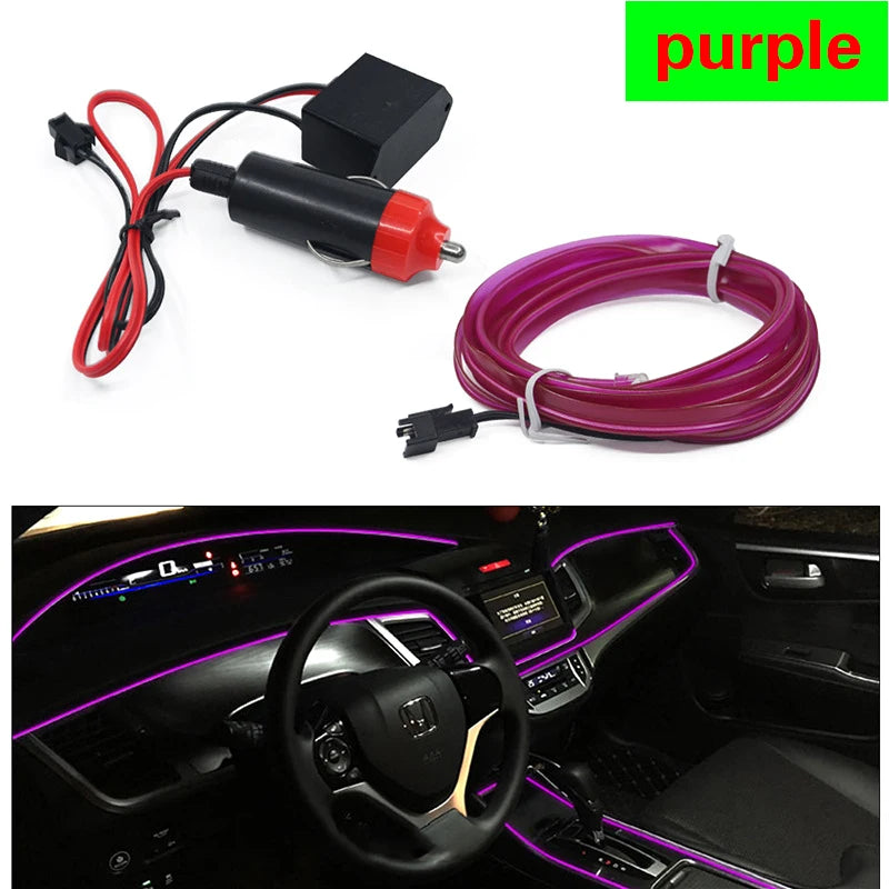 HQ 12V Universal LED Car Ambient Lamp Car Interior Decoration Light Cold Light Strips Waterproof Dashboard Console Lamp1/3/5M