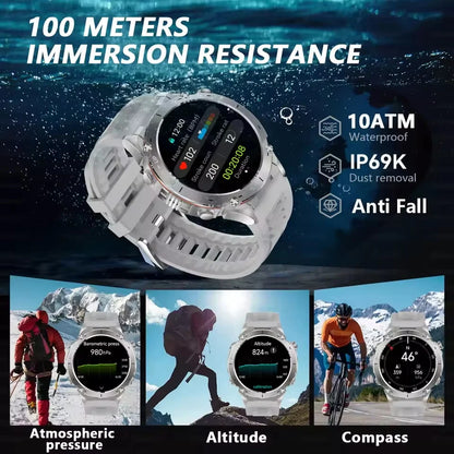 Outdoors TANK New GPS SmartWatch Man Dual-Band GNSS Military 10ATM Waterproof LED Flashlight Compass Altimeter NFC HD Call Watch