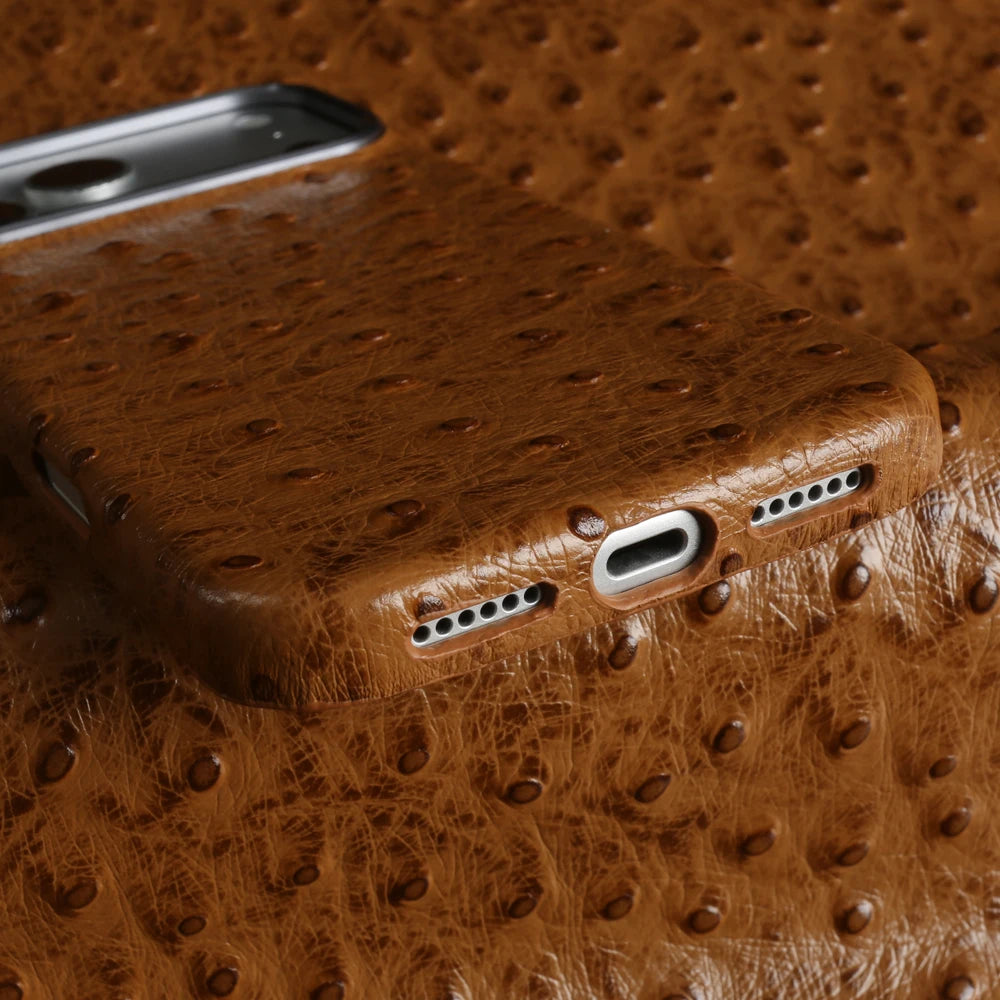 For Magsafe Ostrich Genuine Leather Case For iphone 17 Air 16 15 14 13 Pro Max Back Cover Cases 17Pro 16Pro 15Pro Max Coque Capa