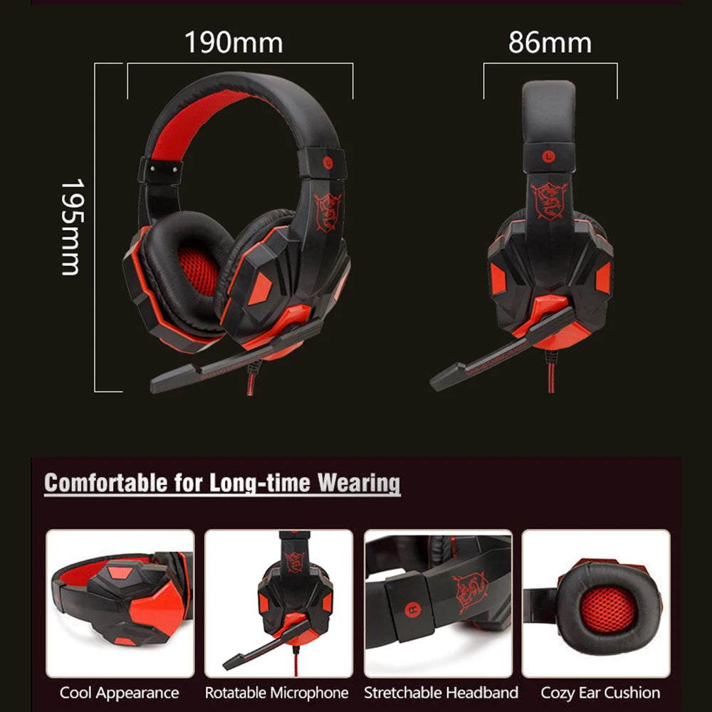 Gaming Wired Headphones 3.5mm Bass Stereo Gamer Music Headset With Microphone Earphone For PS4 Xbox One Switch Phone Laptops PC
