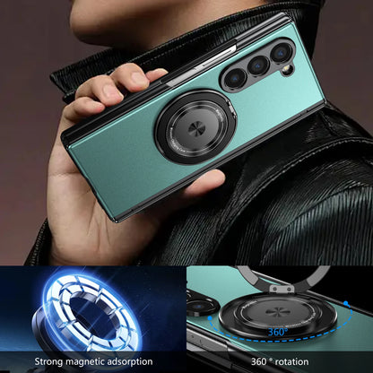 Aluminum Alloy Back Cover Phone Case for Samsung Galaxy Z Fold 8 Ultra 7/6/5/4 with 360° Rotating Ring Kickstand,Hinge Protector