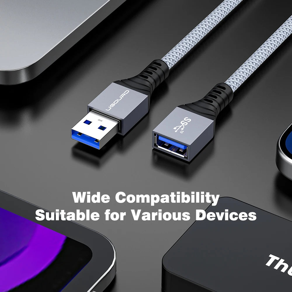 UGOURD USB 3.2 Gen2 Extension Cable 10Gbps USB A Male to Female Extender Cord Braided USB3 Extension Cable For U Disk Printer PC