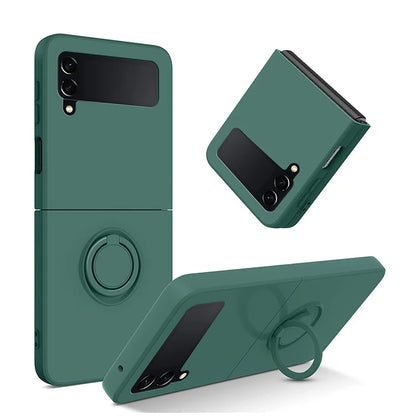 Luxury Liquid Silicone Ring Holder Magnetic Bracket Phone Case For Samsung Galaxy Z Flip 3 4 5 6 7 8 Flip8 Flip7 5G Back Cover