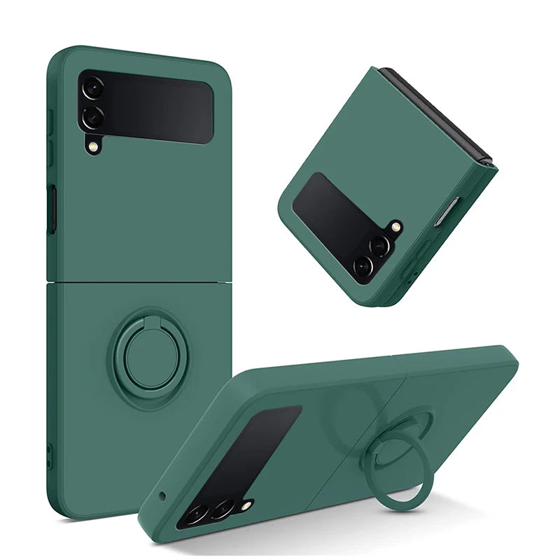 Luxury Liquid Silicone Ring Holder Magnetic Bracket Phone Case For Samsung Galaxy Z Flip 3 4 5 6 7 8 Flip8 Flip7 5G Back Cover