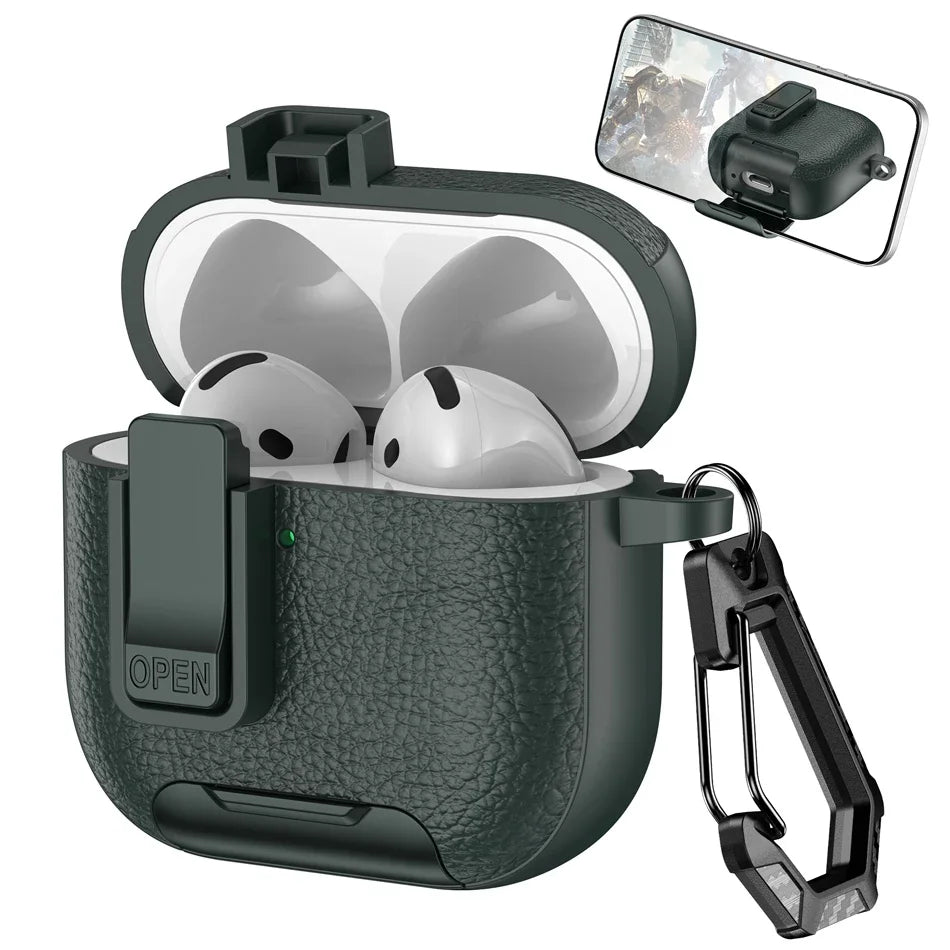 with Carabiner Lock Phone Stand Protective Case for Airpods 4 3 2 1 Pro Cover Cases Shockproof Sleeve for Airpods Pro 1 2 3 4th