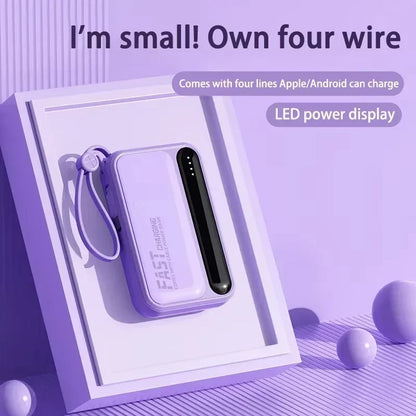 Lenovo New 500000mAh 4 Cables High Capacity Mini Power Bank Fast Charging Portable External Battery Supply New For iPhone Xiaomi