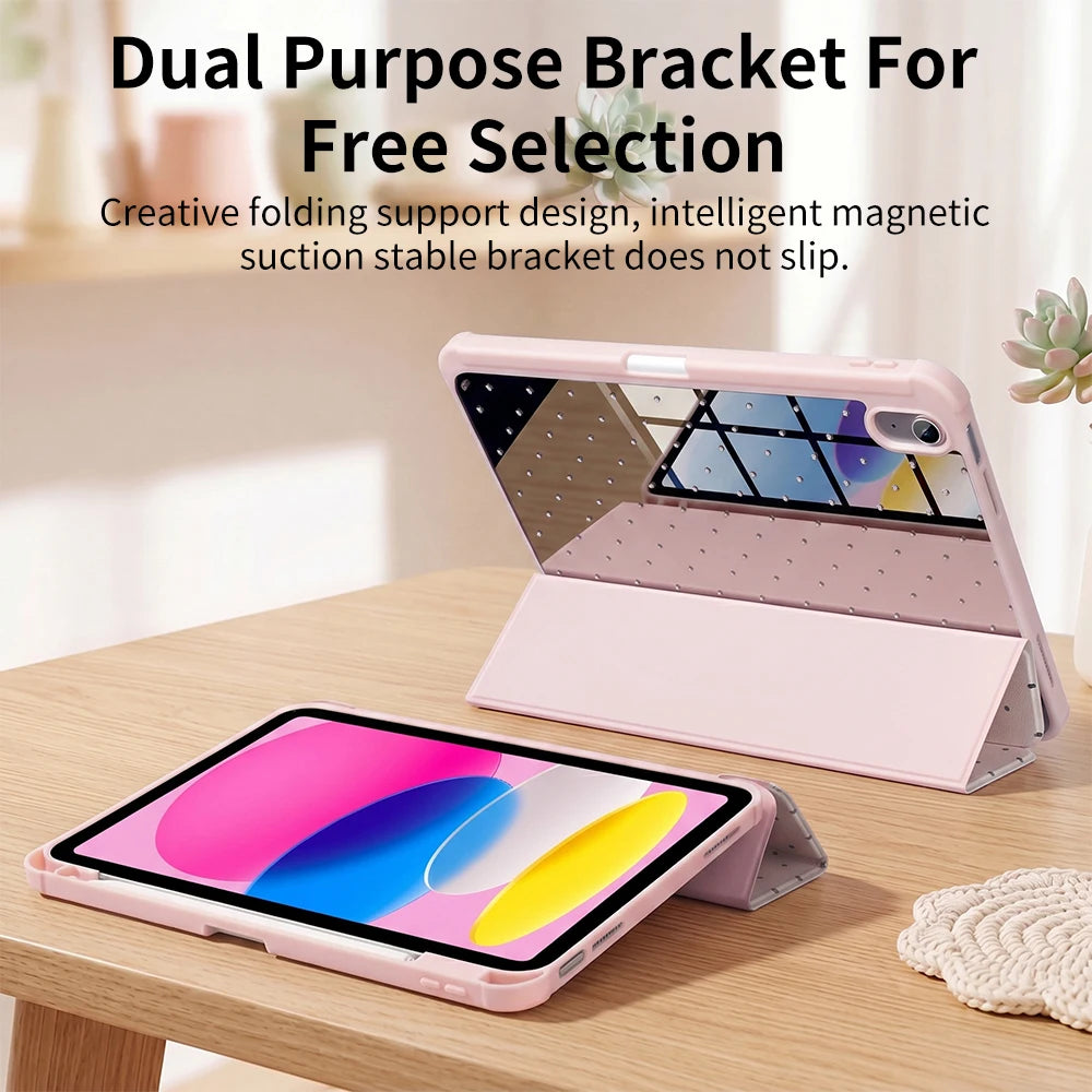 For iPad A16 Case 11th 10th Gen For IPad8 Case Air 11 M2/M3/M4 2026/2025 Smart Cover Magnetic Case Trifold Case Black Polka Dots