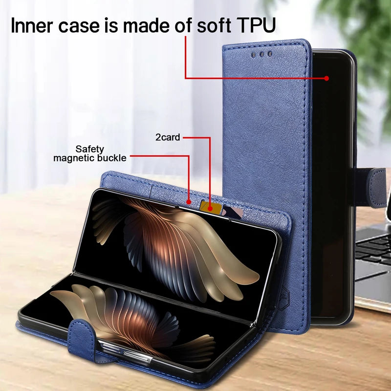 Wallet Phone Case For Samsung Galaxy Z Fold7 Card Holder Stand Shockproof Cloudy  PU Leather Cover For Z Fold 6 5 3 4 Funda