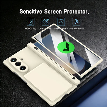 Hinge Wallet Card Slot Bracket Phone Case For Samsung Galaxy Z Fold 8Ultra 7 6 5 With Screen Glass Protect Film S Pen Slot Cover