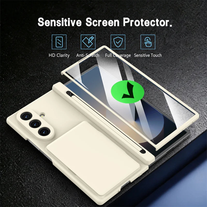 Hinge Wallet Card Slot Bracket Phone Case For Samsung Galaxy Z Fold 8Ultra 7 6 5 With Screen Glass Protect Film S Pen Slot Cover