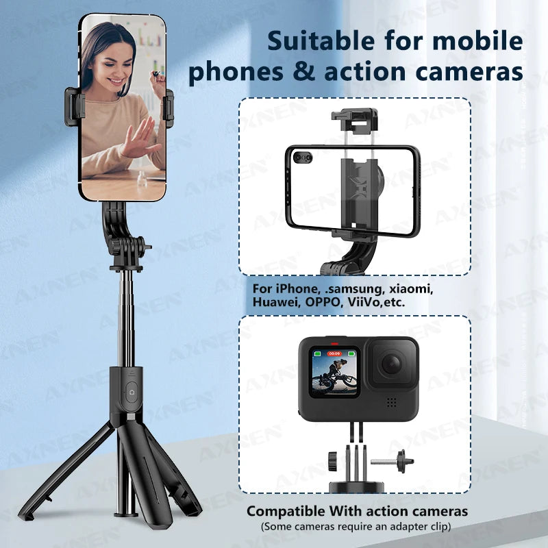 AXNEN L21 Phone Selfie Stick Cellphone Tripod with Extension Rod Bluetooth Remote Control for Android IOS Smartphone Shoot Vlog