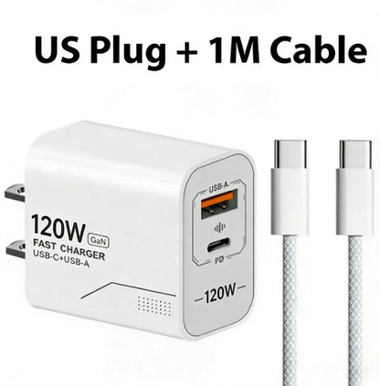 120W GaN USB C Charger 2-Port Fast Charging Phone Charger Power Adapter For iPhone Samsung Xiaomi Type C US Plug Wall Charger
