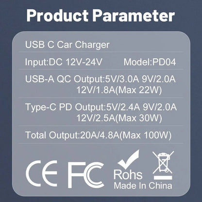Mini 100W PD QC Pull Ring Fast Charging Car Charger USB C Car Phone Charger Adapter For iPhone Xiaomi Samsung Huawei