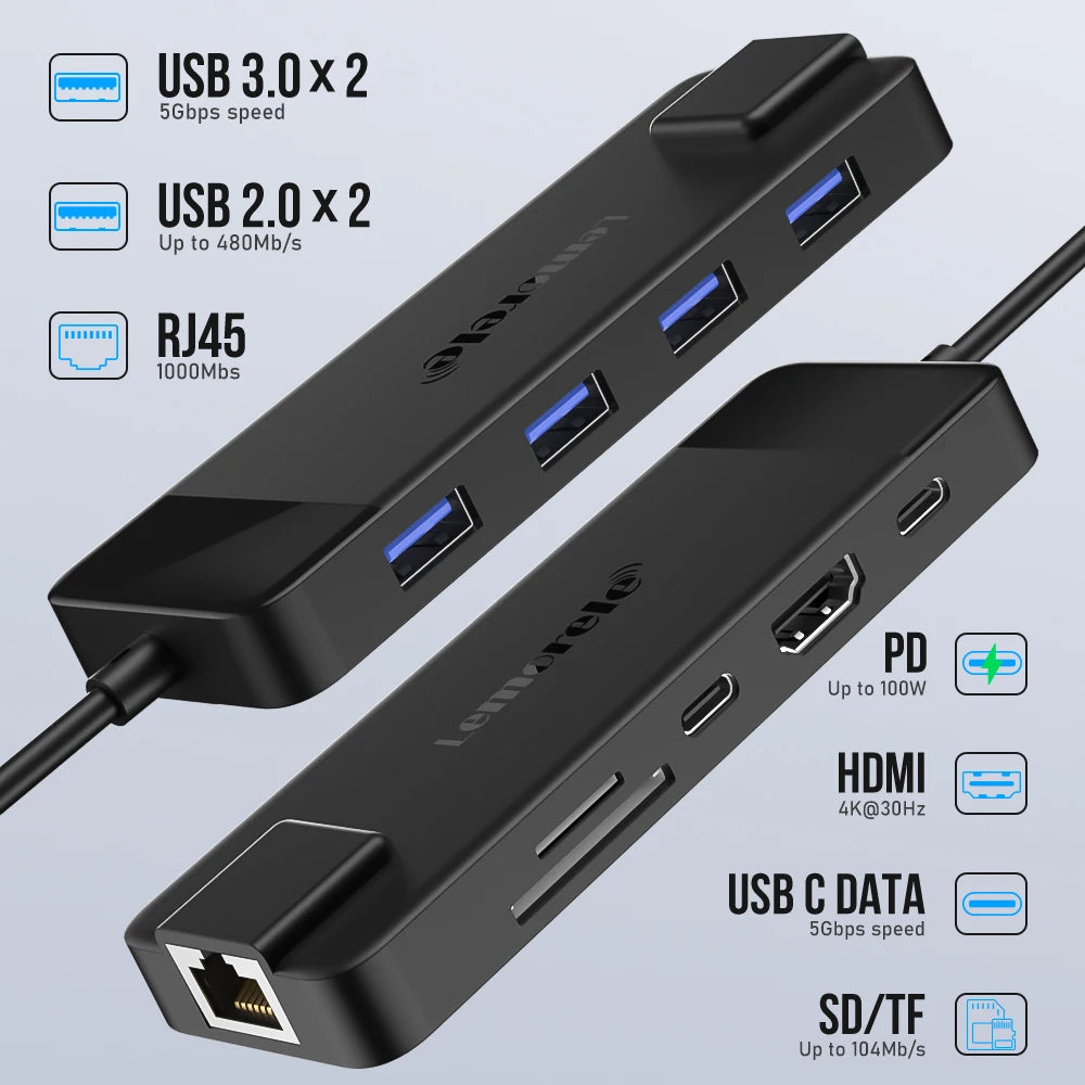 Lemorele 10/9in-1 USB C Hub Type C Docking Station RJ45 PD 100W Adapter USB 3.0 Hub Laptop Tablet Accessories For Macbook Laptop