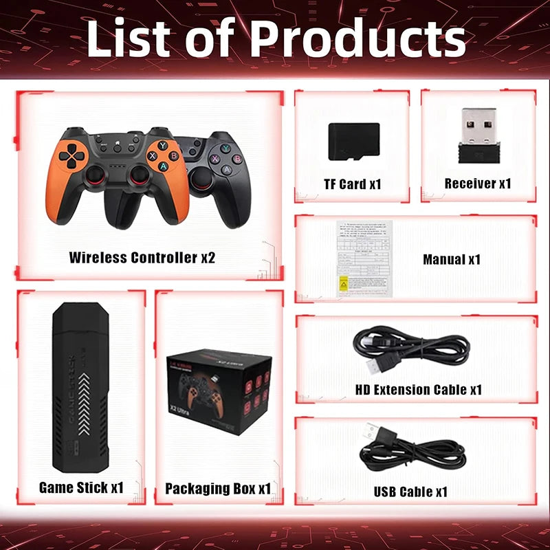 X2 Ultra Game Stick 256GB 60000+ Retro Games TV Handheld Game Console Wireless Gamepads Video Game HD Output