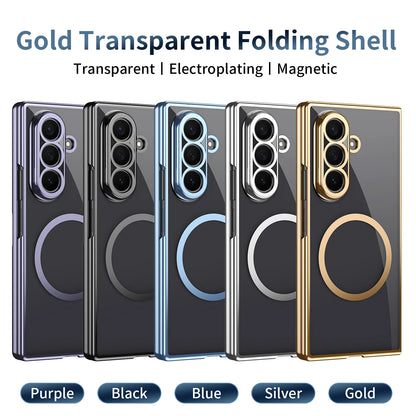 Magnetic Clear Transparent PC+TPU Phone Case for Galaxy Z Fold 8 Ultra 7/6/5/4 with Glass Film Protector Shockproof Back Cover