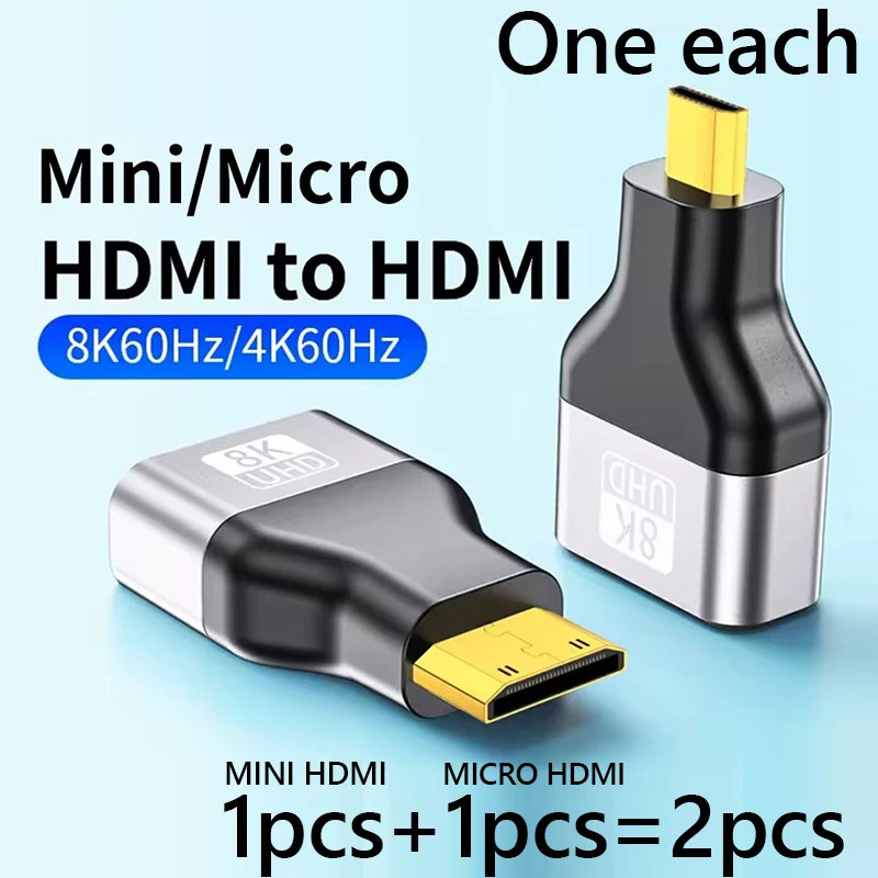 8K@60Hz Mini Micro HDMI-compatible Male to HDMI-compatible2.1 Female Adapter Converter for Camera Tablet Laptop HDTV Monitor