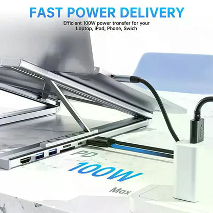 8-in-1 USB-C Laptop Stand With Docking Station Universal USB C Dock Tablet Stand Foldable Type-C Hubs Adapter Plug Play