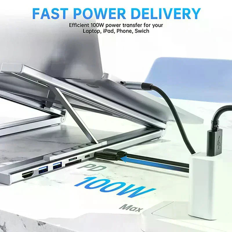8-in-1 USB-C Laptop Stand With Docking Station Universal USB C Dock Tablet Stand Foldable Type-C Hubs Adapter Plug Play