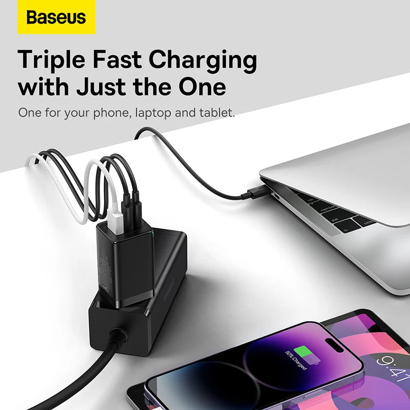 Baseus GaN 65W USB C Charger Quick Charge 4.0 3.0 QC4.0 QC PD3.0 PD USB-C Type C Fast USB Charger For iPhone 16 15 Pro MacBook