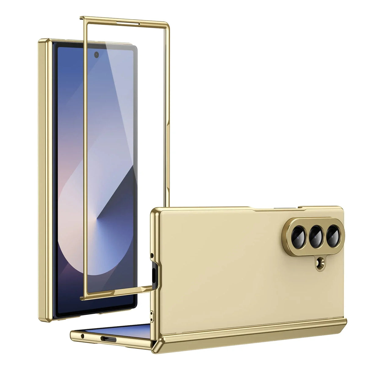 Leather Golden Border AG Matte Phone Case for Samsung Galaxy Z Fold 7 with Steel Film Hinge Protection Cover for Fold 7 6 5 4 3