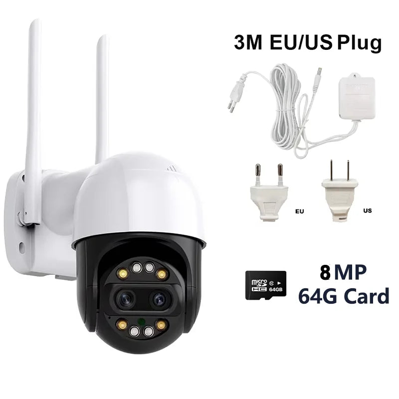 8X Digital Zoom 8MP PTZ WiFi Camera Dual Lens Night Vision Human Detection CCTV Video Surveillance Camera 4K Security IP Camera
