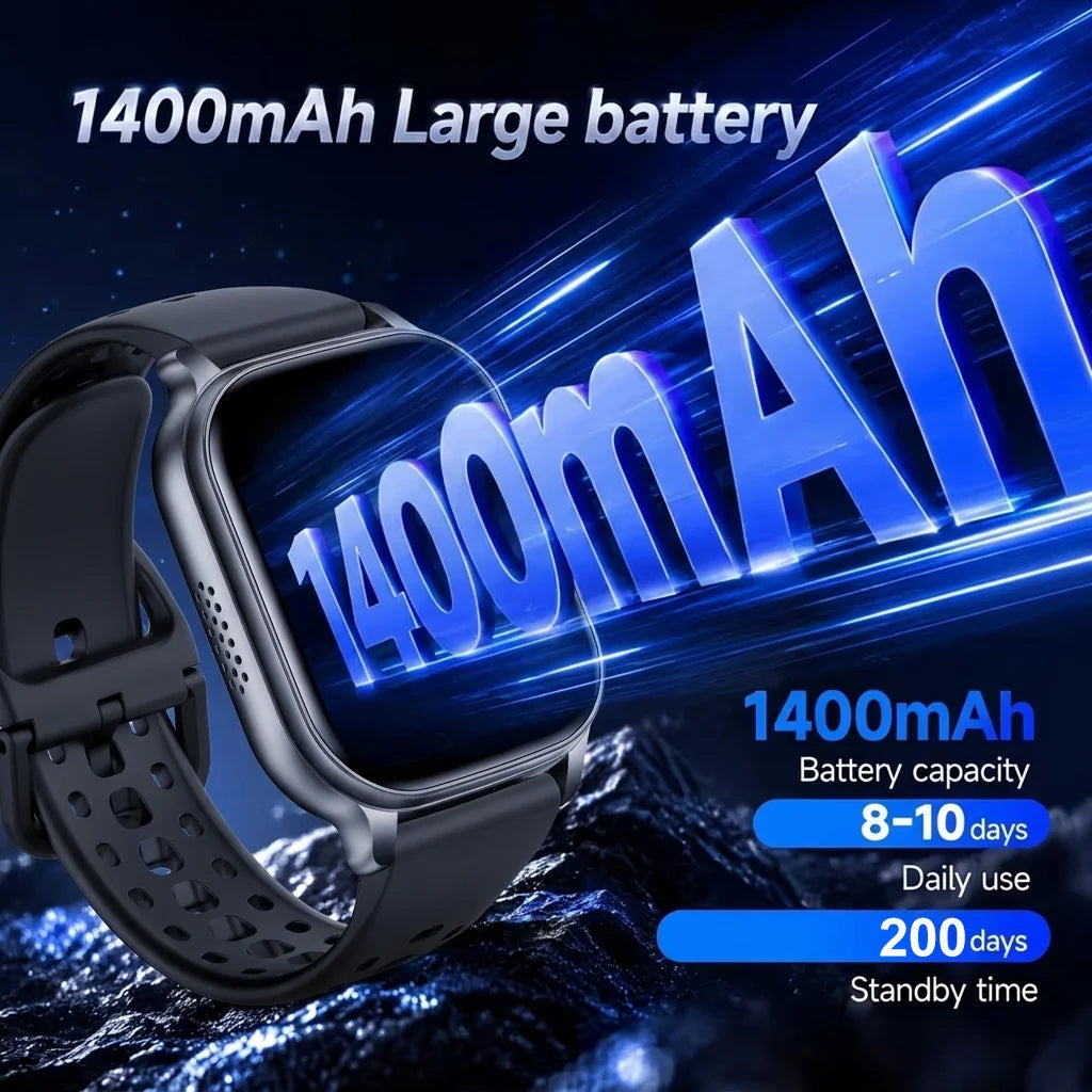 1400mAh Military Grade Smart Watch 200 Days Battery Life 5ATM Waterproof Bluetooth Call Alert LED Flashlight Sports Watches Men