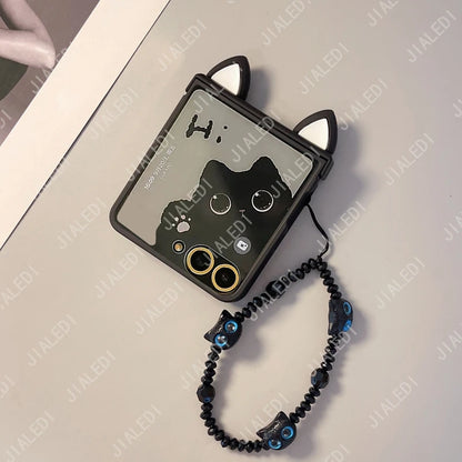 Cute Cat Ears Hinge Phone Case For Samsung Galaxy Z Flip 8 7 6 5 4 3 flip6 zflip7 ZFlip 8 Cover