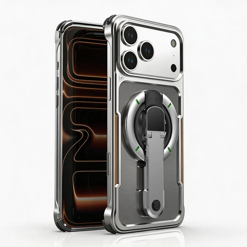 2-in-1 Detachable 360 Rotating Magnetic Bracket Metal Frameless Phone Case for iPhone 17 Pro Max Shockproof for Magsafe Cover