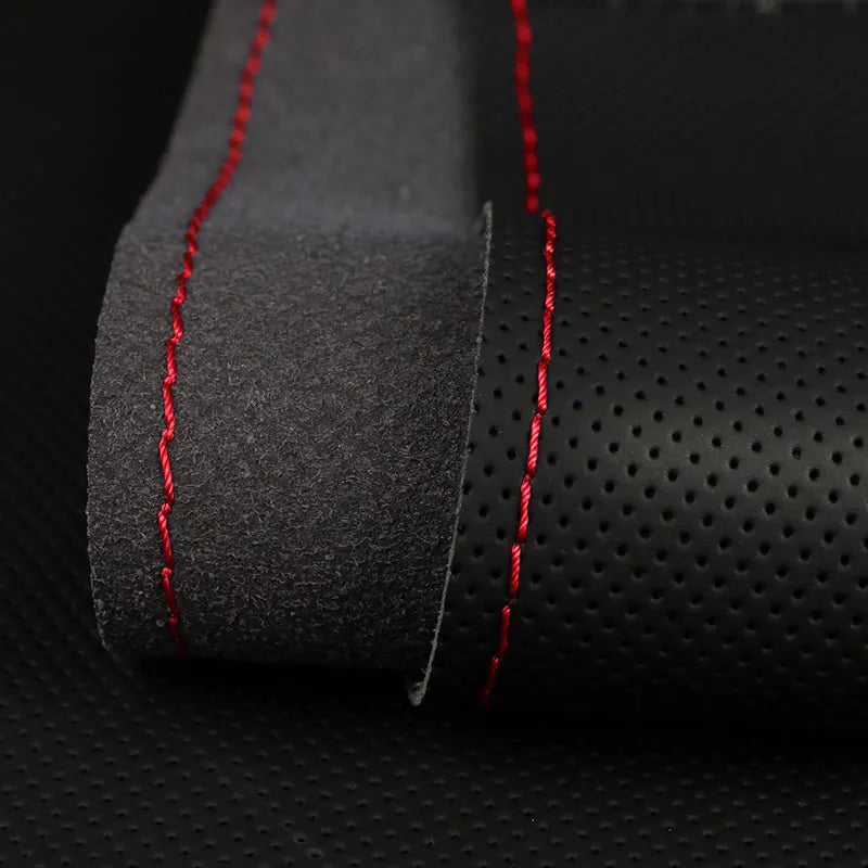 Universal 38cm Hand-Sewn Car Steering Wheel Cover Microfiber Leather Soft Wear-Resistant with Needles Thread Steering Wheel Skin