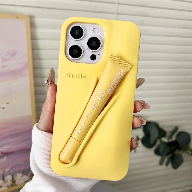 Makeup Brand Lemontini Dopamine Lip Gloss Case for iPhone 15 16 17 ProMax 12 13 14 Air Pro Max Plus Lipstick Holder Phone Cover