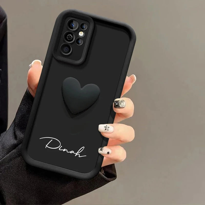 Customized Personalized Name 3D Love Heart Case For Samsung Galaxy S25 S24 S23 S22 S21 S20 Ultra Plus Luxury Cover S23 S21 FE