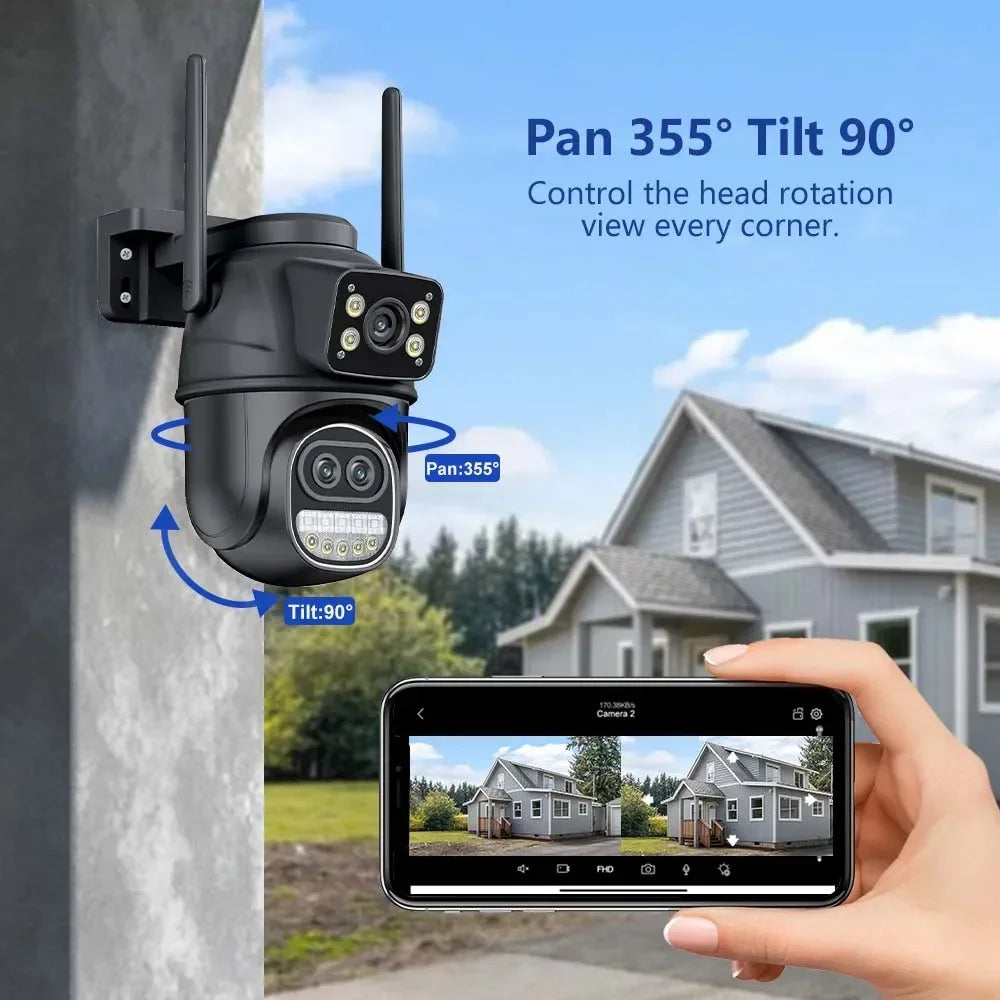 12MP PTZ Wifi Camera IP 8X Digital Zoom Outdoor Dual Screen Color Night Vision 8MP CCTV Video Surveillance Camera Wireless ICSee