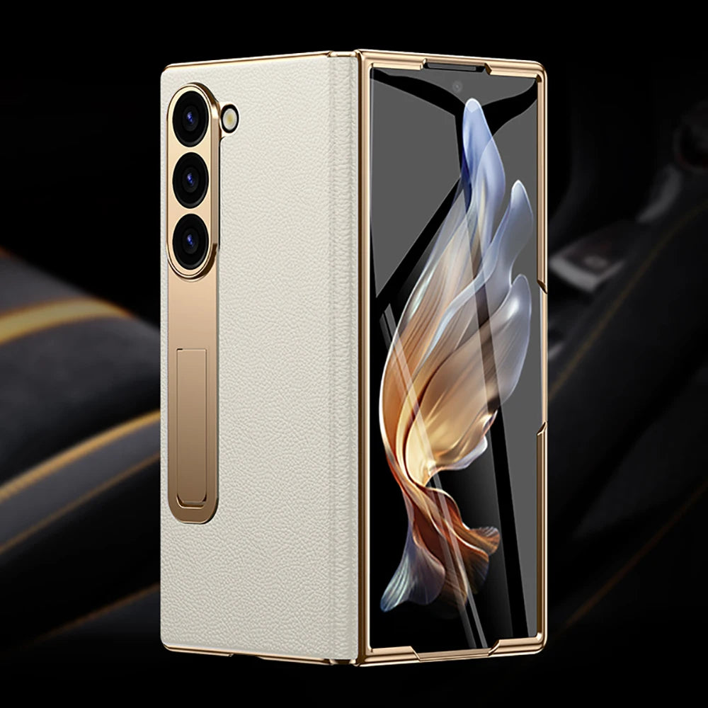 For Samsung Z Fold 7 6 5 4 3 8 Fold8 ULtra Genuine Leather Magnetic Hinge Full Phone Case Holder Kickstand Shockproof Cover