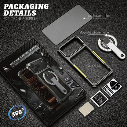2-in-1 Detachable 360 Rotating Magnetic Bracket Metal Frameless Phone Case for iPhone 17 Pro Max Shockproof for Magsafe Cover