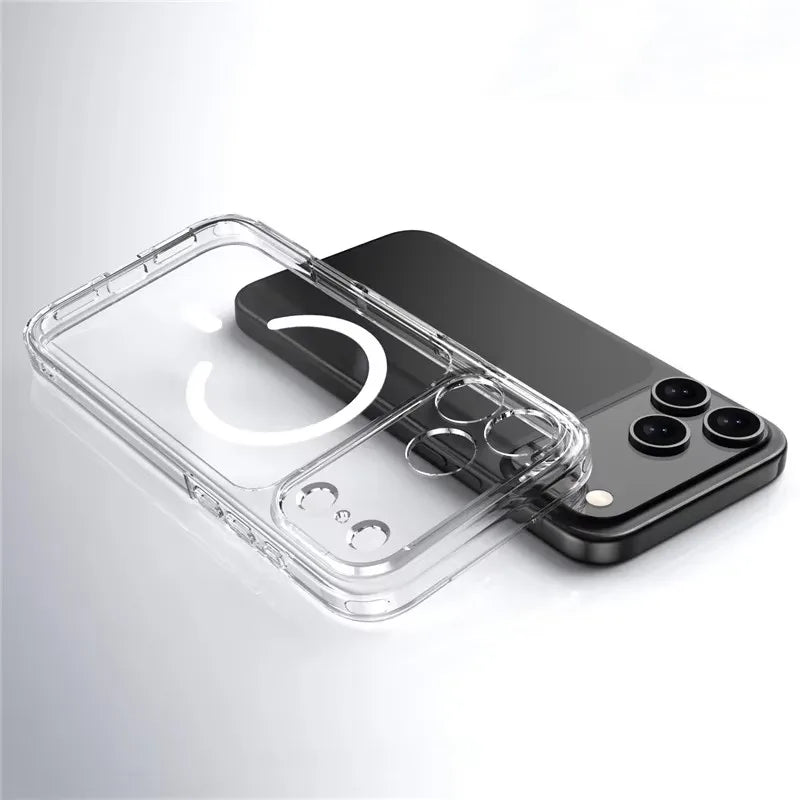 Luxury Clear Shockproof For Magsafe Magnetic Case For iPhone 17 Air 17Pro 17 ProMax Wireless Charging Shockproof Hard Back Cover