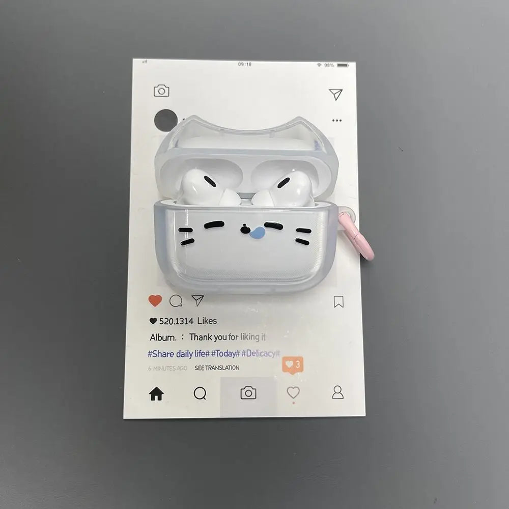 Cute Sleepy Cat Earphone Case Anti-Fall Earbuds Cover with Keyring Dustproof Shockproof Headphone Protective Case