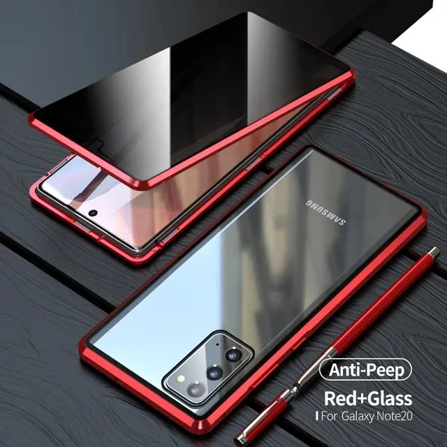 360 Full Cover Magnetic Metal Flip Case For Samsung Galaxy Note 20 Ultra Note20 Cases Tempered Glass Note 20 Privacy Fundas Euti